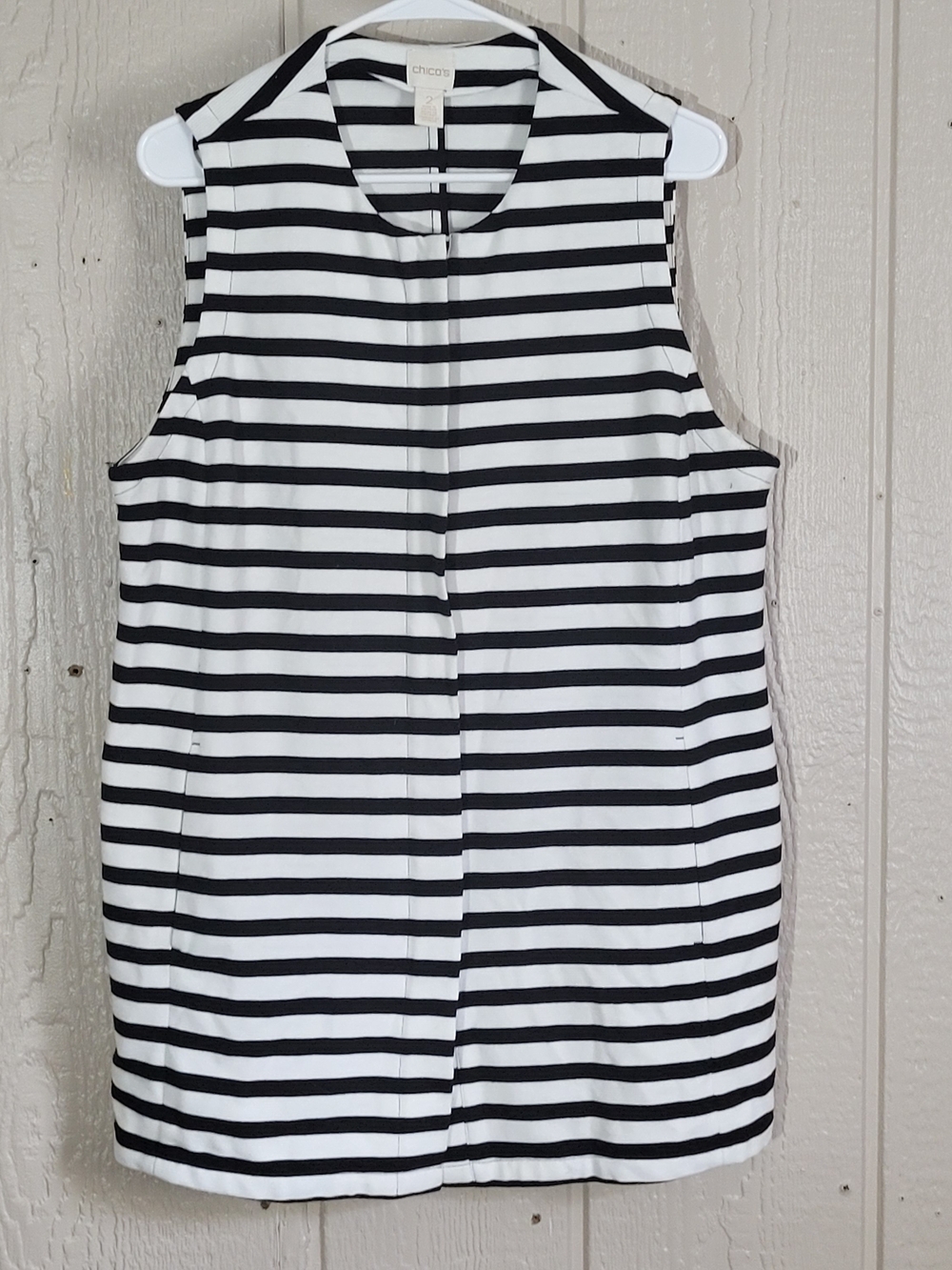 Chico's Black & White Striped Long Vest